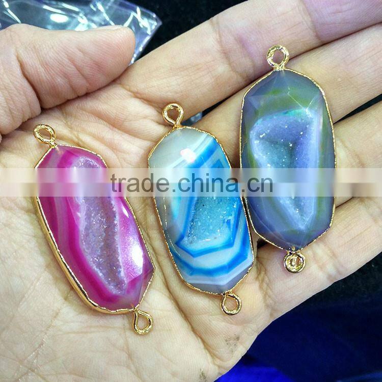 JF8607 Newest style gold plated agate geode connectors,drusy agate bar connectors