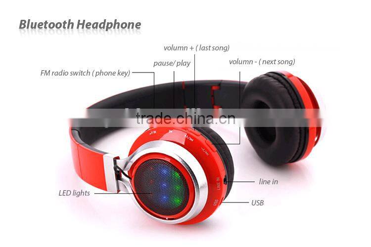 HD Bluetooth 3.0 Stereo Wireless Headphone w/ LED Light,Mic Hands-free,FM Radio/ TF Cared ,with 3.5mm Audio Cable and USB Charge