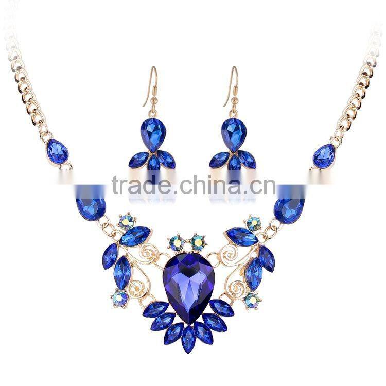 Jofo Brand 2016 Latest Popular Lady Alloy Blue Crystal Jewelry Set For Women and Lady