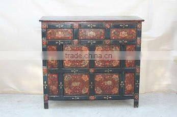 Tibetan antique six door three drawer hand painted cabinet