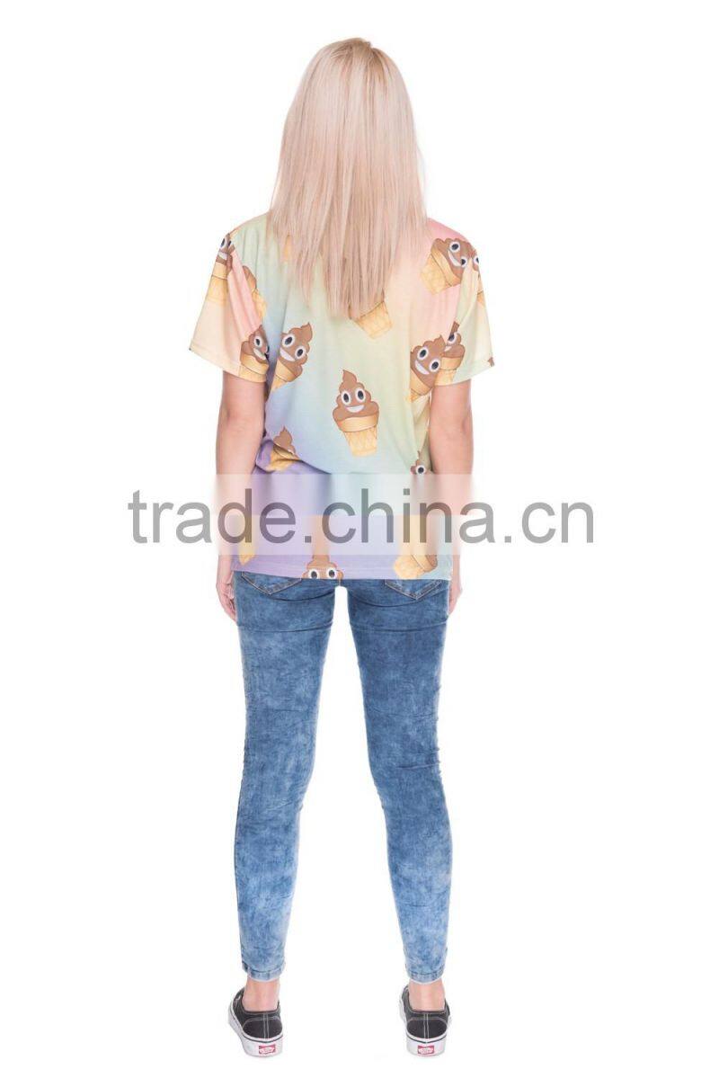 3D T shirt Emoji Icecream Poop Print Custom Girls T shirt Online Shopping