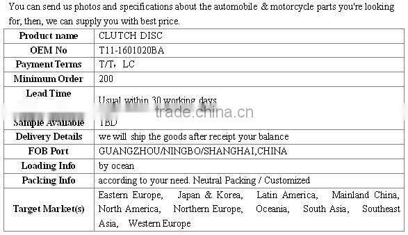 high quality CLUTCH DISC CHERY TIGGO OEM No T11-1601020BA