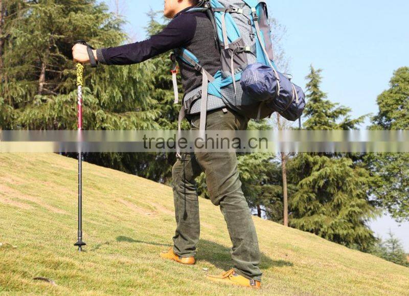 Colorful 3 section anti shock folding flexible alpenstock walking stick