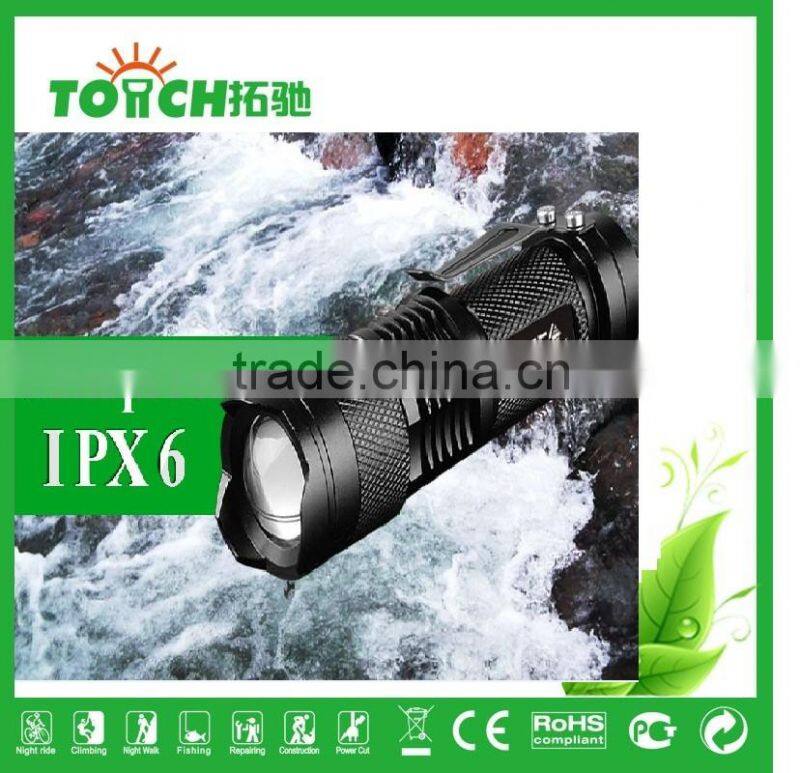 super waterproof mini led flashlight cre e Q5 fouce zoomable mini pocket led lamp 1*14500/AA Battary for outdoor hiking
