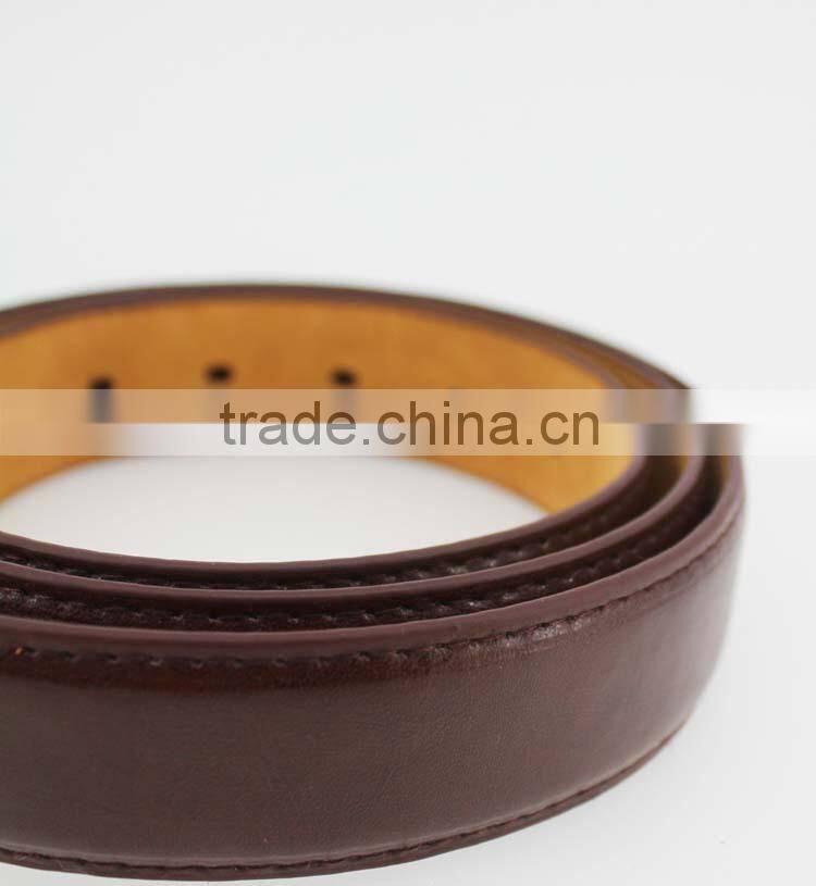Sample style thin brown pu leather man belt for jeans with shiny silver metal square accessories in YiWu