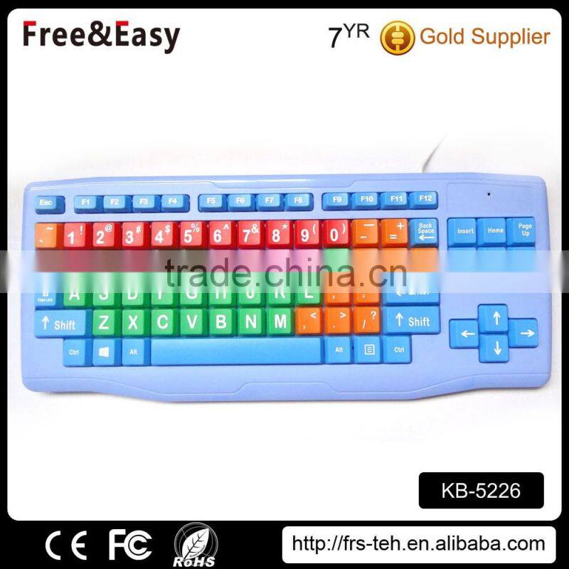 Waterproof Color with Large Keys Plug and Play Children Wired Keyboard