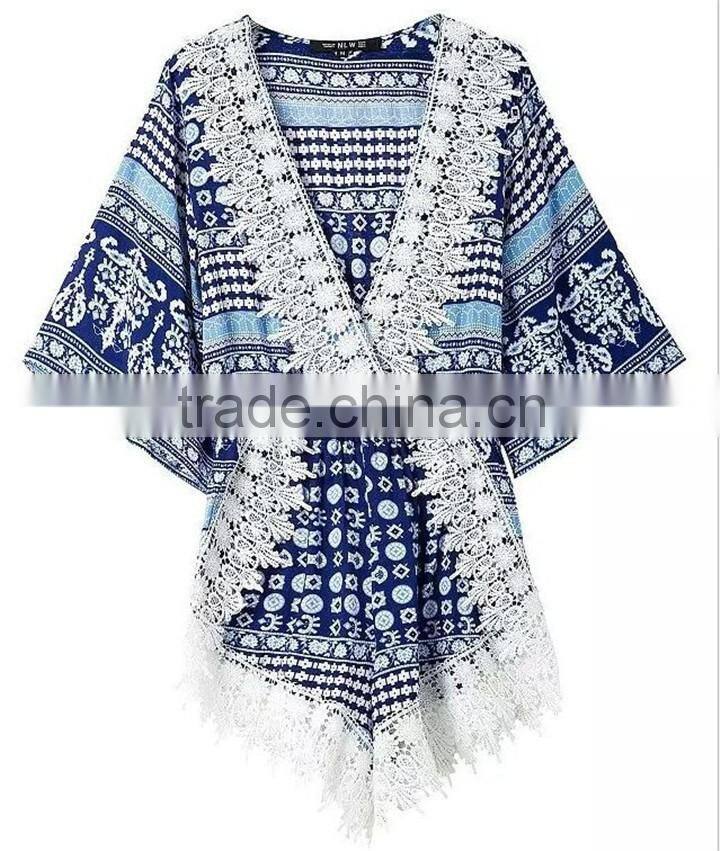 Wholesale Sexy Design Lace Trim Latest Design Beach Tunic