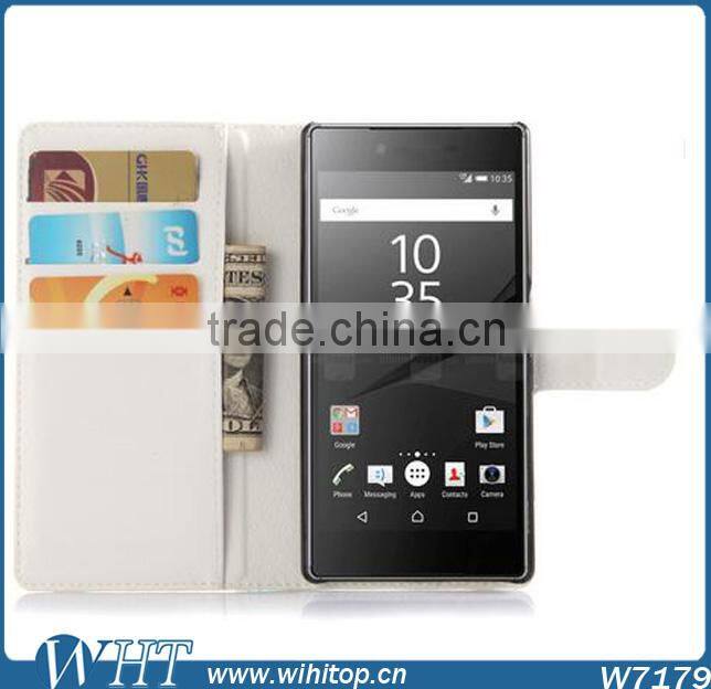 New Arrival Litchi Leather Wallet Flip Stand Pouch Cover Case for Sony Xperia Z5