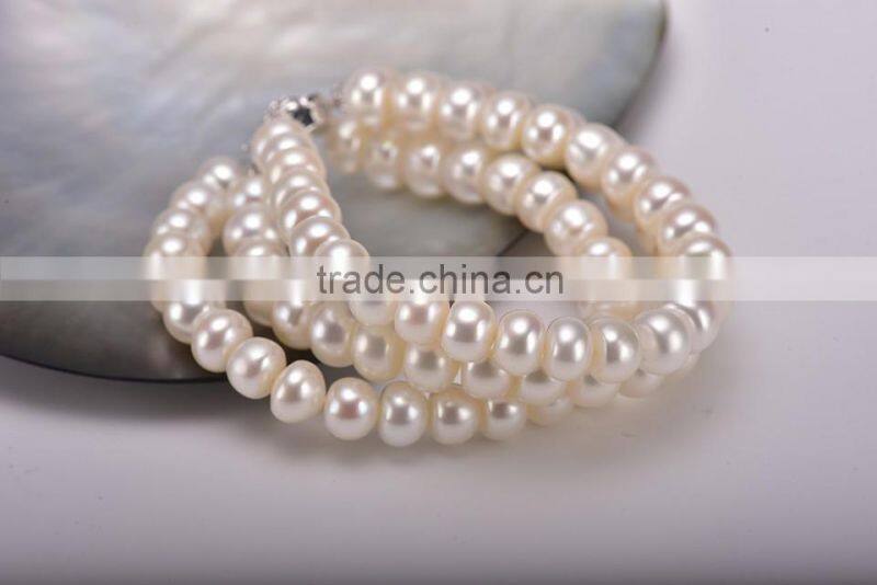 near round fresh water pearl bracelet YSB004 three layer fine jewery