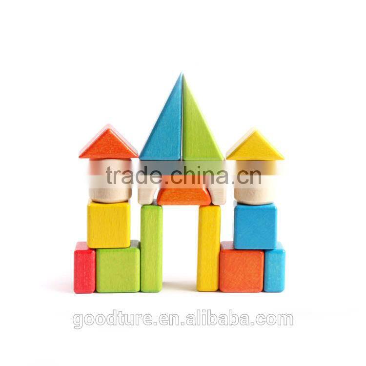 17pcs Beechwood Building Block Pulling Cart Wooden Block Cart