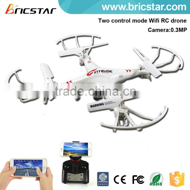 Two control mode 2.4G RC WIFI quadrocopter drone with 0.3MP camera.