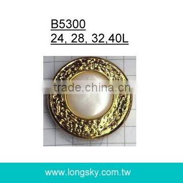 (#B6057) two holes gold plating white rim two parts assembled white garment plastic button