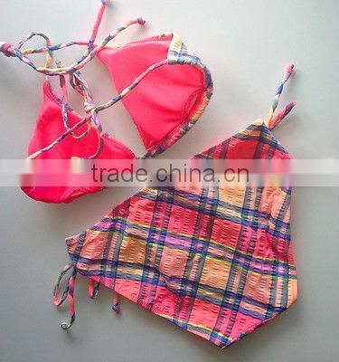 Sweet Tie Plaid Halter Bikini Padded Sexy Swimwear