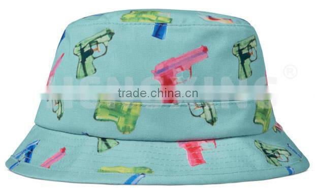 Custom bucket hats bulk grey bucket hat with green finger pattern print