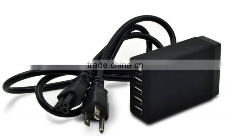 40W 5V8A 5 Port Multiple USB Smart Charger Multi Travel Power Adapter for USB-Charged Devices(Black)