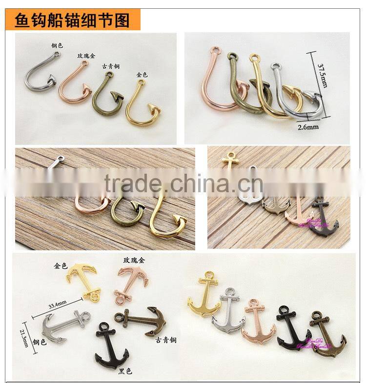 wholesale gold fishhook bracelet cotton rope hook bracelets with jewelry
