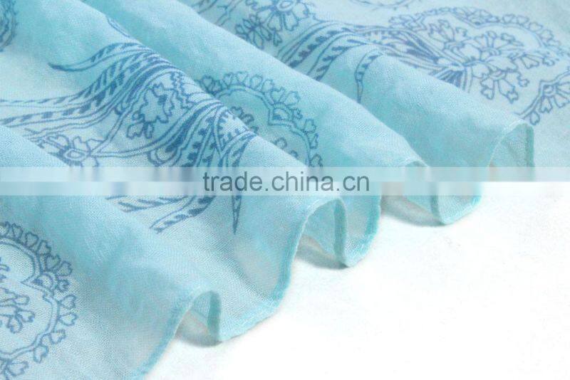 light blue color flower printing malaysia batik scarf