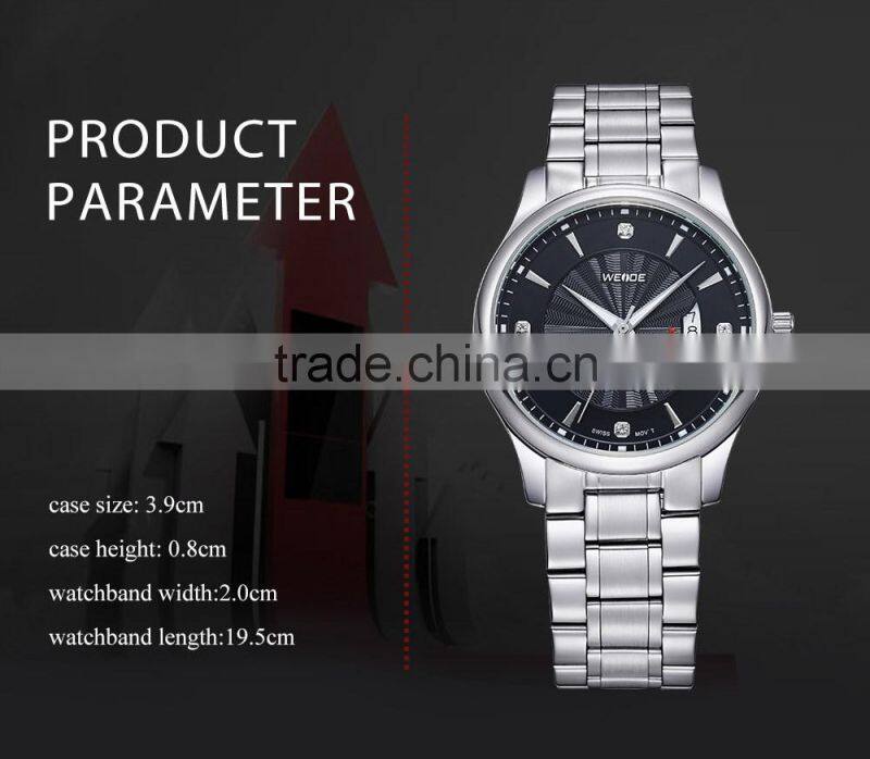 WEIDE Stainless steel Elegance Mens Custom logo Quartz Watch 5 atm water resistant