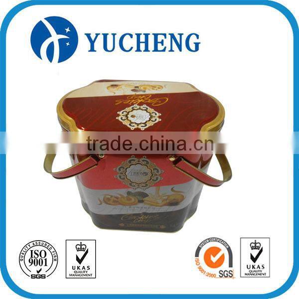 Large colorful special shape metal cookie tin box with handle