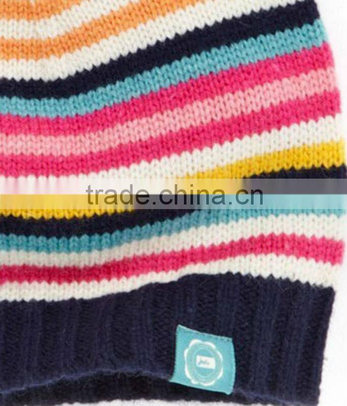woo/nylon colorful stripe knitted beanie hat