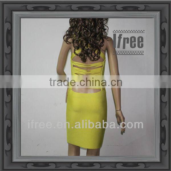 Lemon Strappy Back Hollow Out Bandage Dresses Sexy Night Out Club Wear