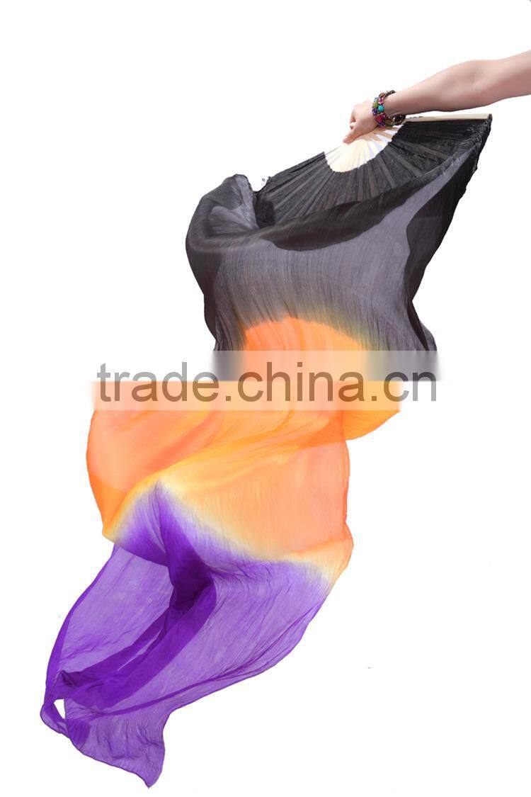 Hot Belly Dance Real Silk Veil Fan in horizontal Three Colors ( DJ1022)