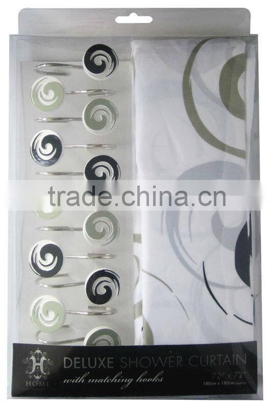 classic round pattern design peva shower curtain with resin hooks