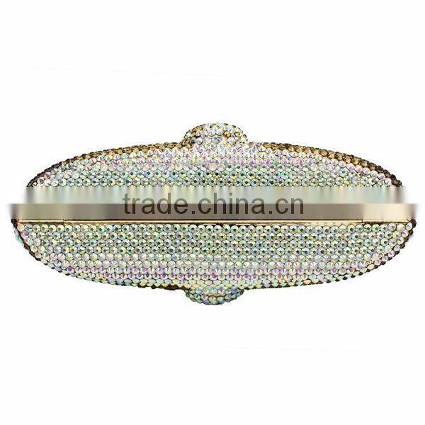 Hard Case Metal Frame Peacock Evening Clutch Bags with Crystal Stones (B1048-G)