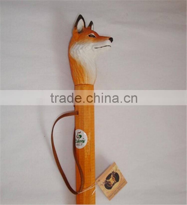 Carved animal head straight wooden mountain climbing stick