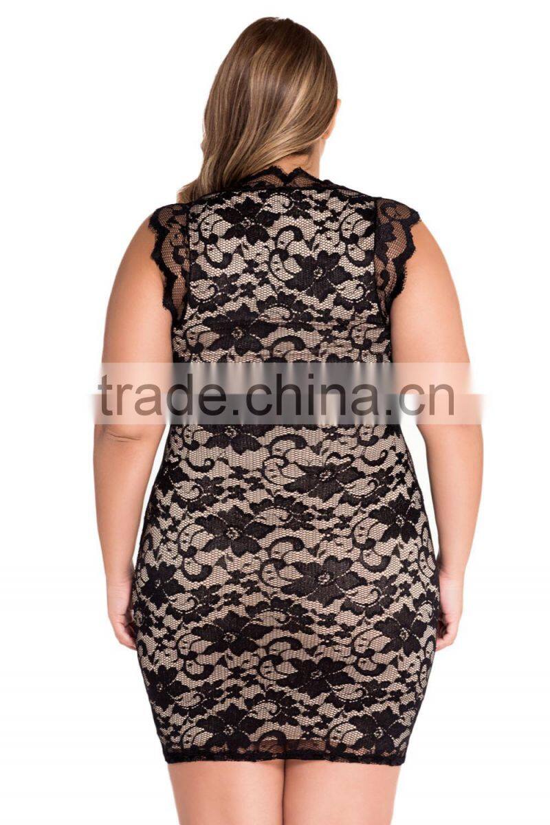 Black Lace Nude Illusion Dress Clubwear Celebrity Women Dress PW- LC21036-2