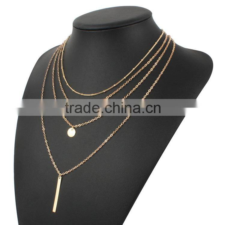 Fashion multi-layer 4 layers turquoiso beads pendant gold chain short chain necklaces designs