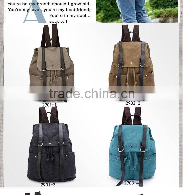 vivisecret China wholesale canvas leather backpack, fashion leisure satchel rucksack for boys