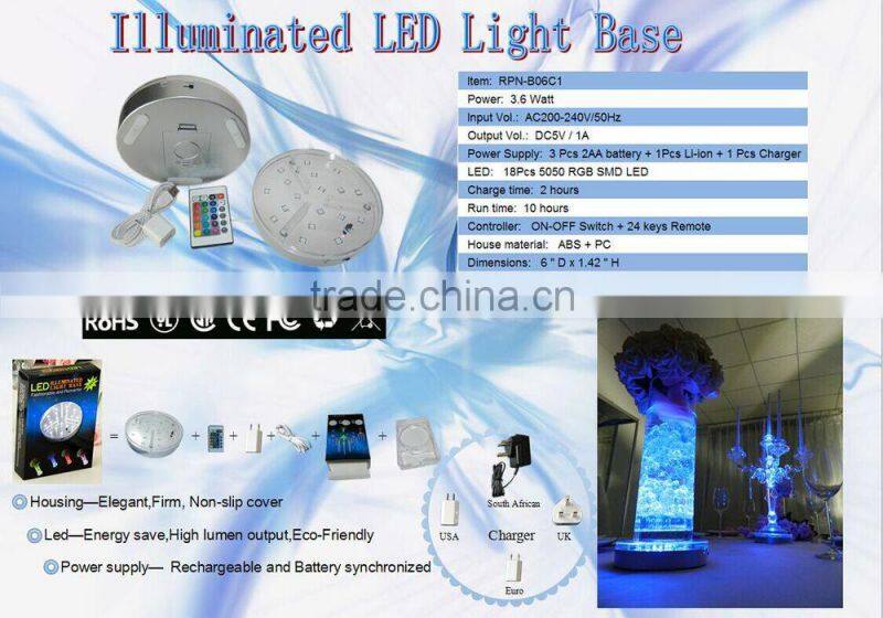 Battery Operated Multi-Color LED bottle base for wine