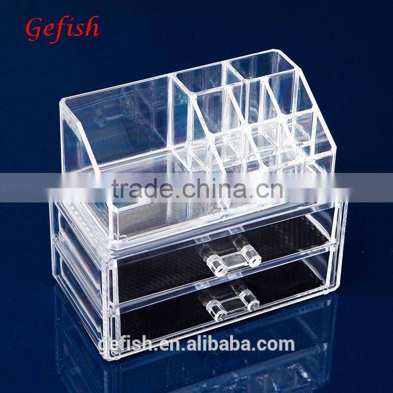 Mulit-size molding clear acrylic/ps makeup organizer cosmetic box with drawers