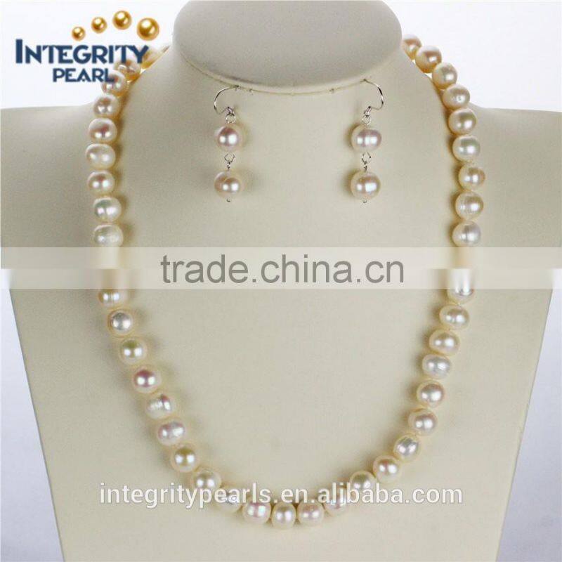 9mm grade A off round freshwater real jewellery pearl set