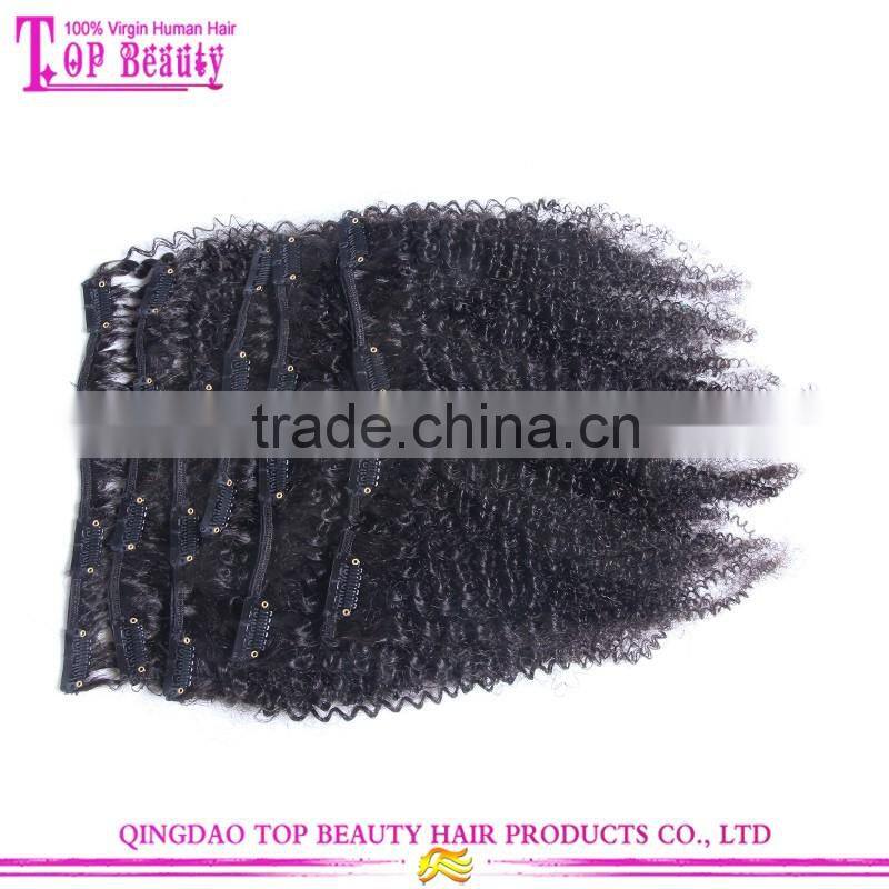 Wholesale factory price 10-30" afro kinky curly clip in hair extensions virgin brazilian clip in hair extension