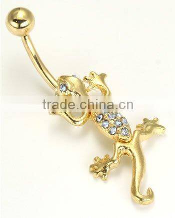 gold gecko 316L stainless steel navel belly piericng jewelry body ring