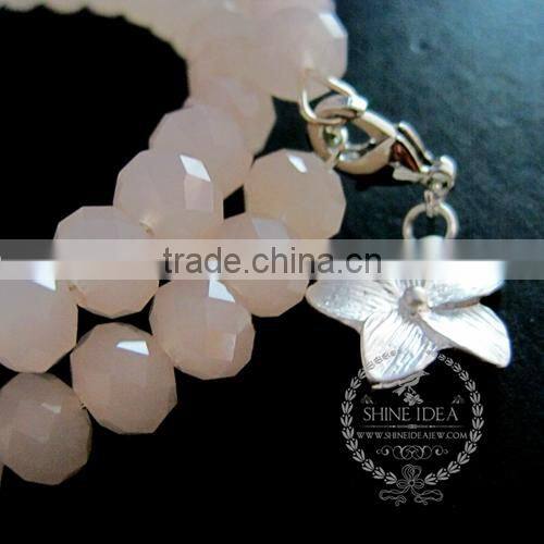 silver flower charm ice blue,pink,green,deep blue faceted glass beads 2 layers wiring bangle fashion bracelet 6490052