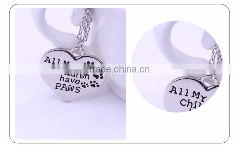2016 new fashion alloy jewelry sculpture letter member of family silver children necklace heart pendant