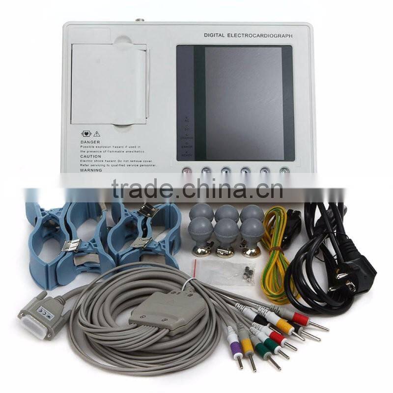 Hospital 7 inch color graphic LCD display portable 3 channels 12 lead ecg machine