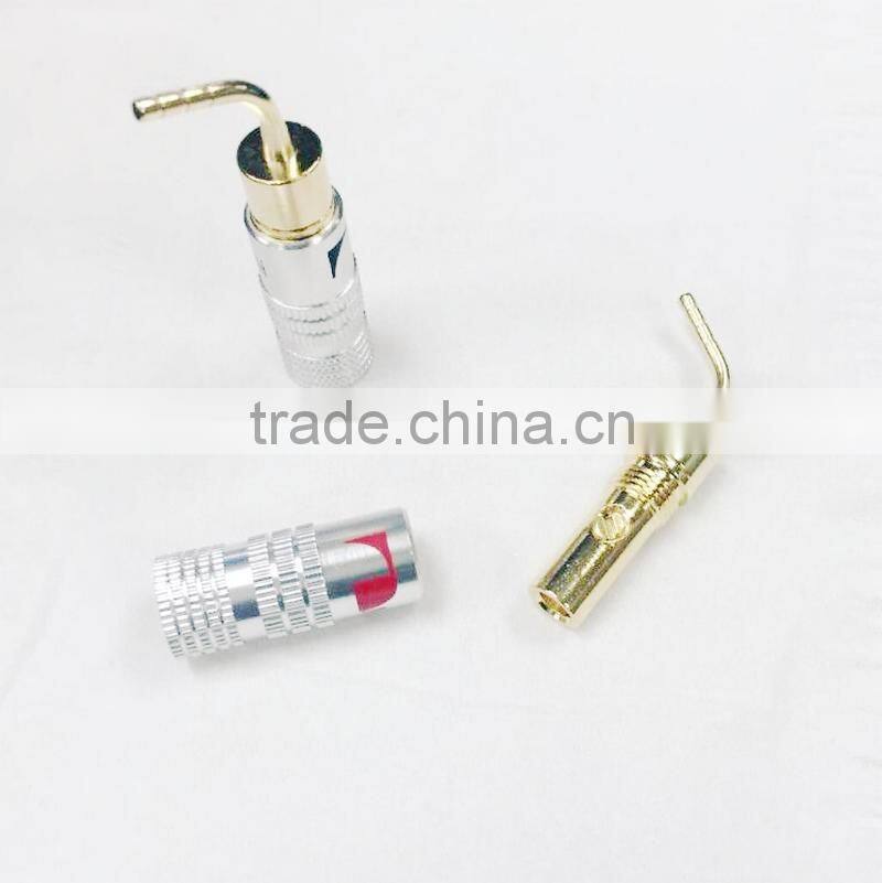 New 24K Gold For Nakamichi Speaker Pin Angel 2mm Banana Bend Plugs Speaker wire Screw Lock Connector