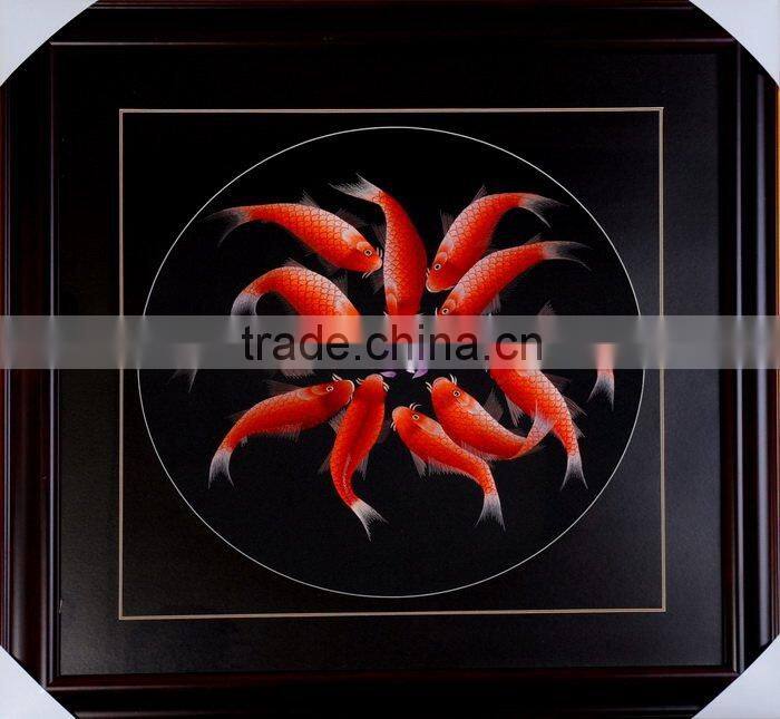 Handworked embroidery wall-hanging---12 Red carps