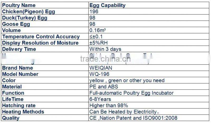fully automatic mini egg incubator for eggs price in China WQ-196