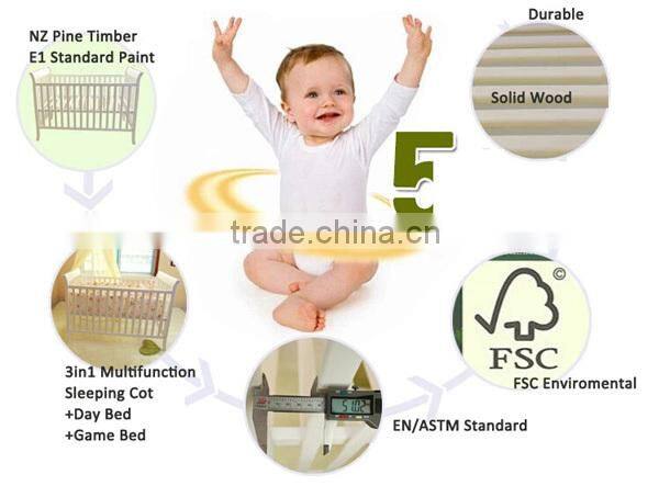 Miami Sleigh 3 in 1 wooden baby cot