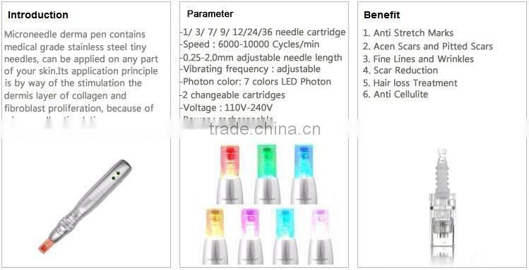 2017 Newest 7 color LED photon therapy electric derma micro needle pen