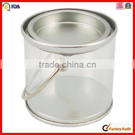 printing see through handle pvc round tin plastic box
