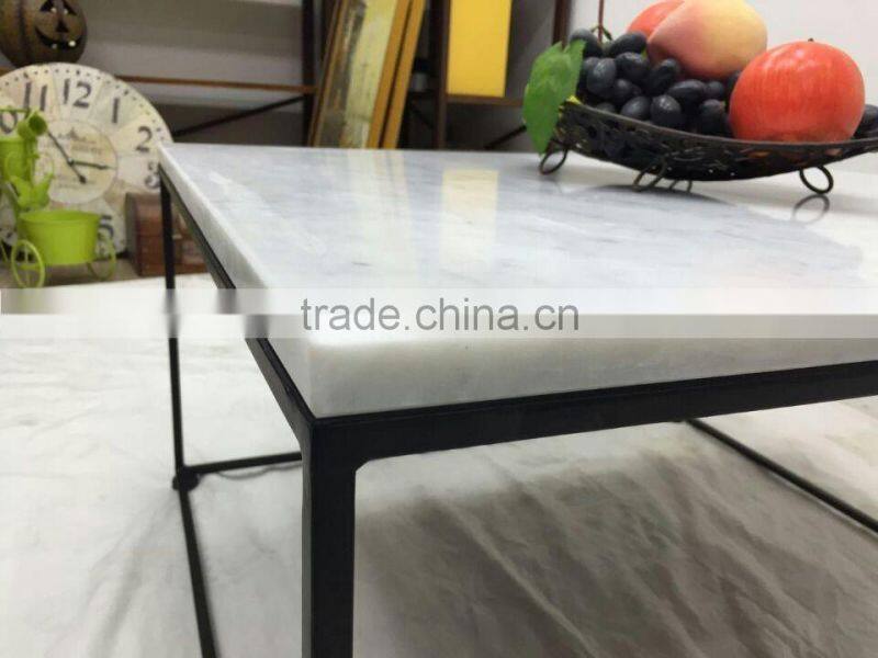 Cheap modern carrara white marble top black steel coffee table