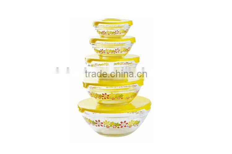 wholesale cheap daily use glass salad bowl set of 5 pcs, glass sugar bowl