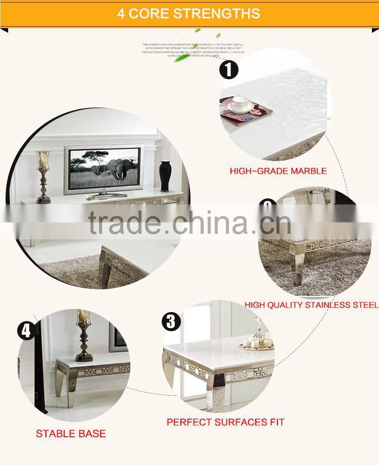 E360 Living Room Furniture Stainless Steel Marble l Shaped TV Cabinet