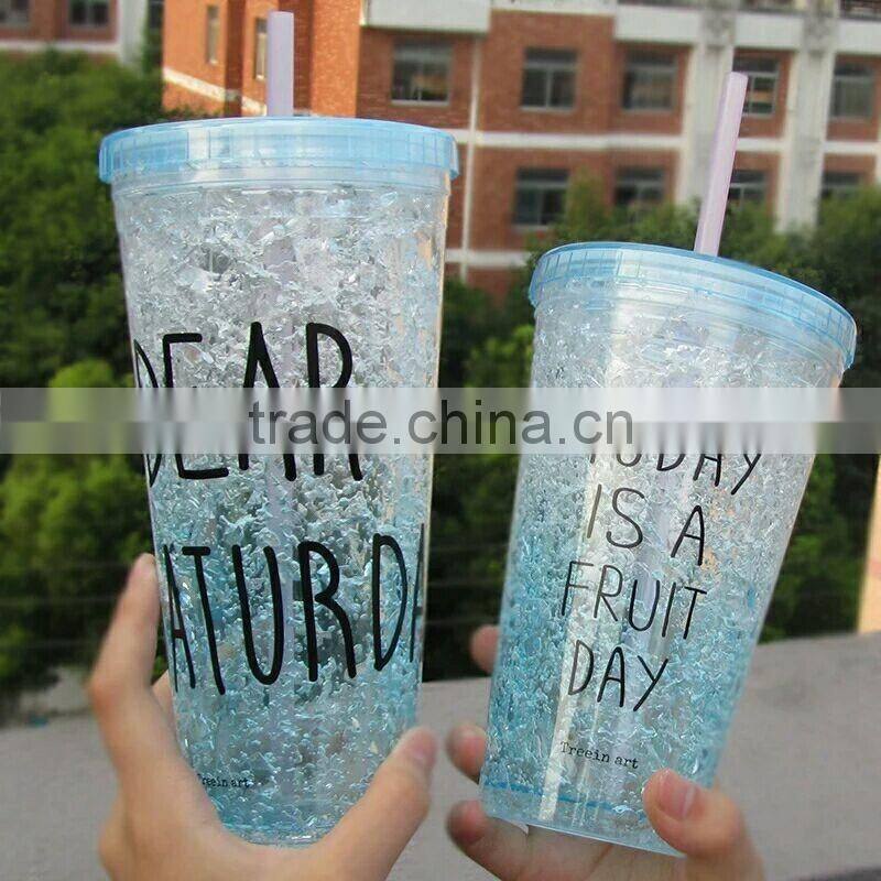 Hot selling double wall plastic freeze ice straw drinking cup